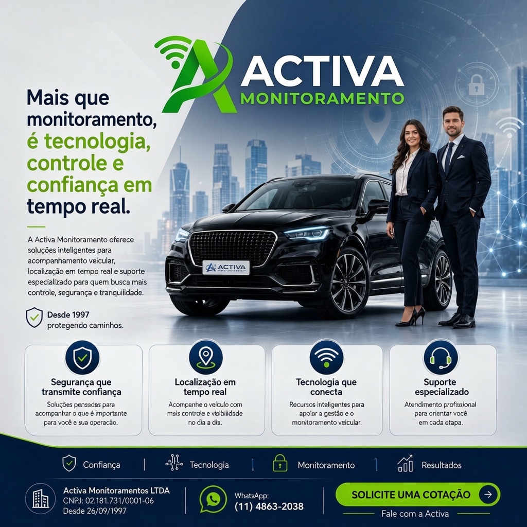 Peça institucional Activa Monitoramento: tecnologia, controle e confiança em tempo real
